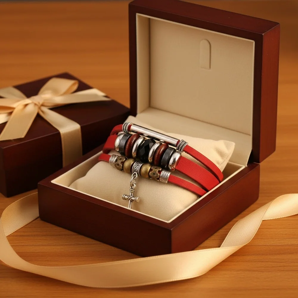 Mens Leather 3‎ Strand Magnetic Bracelet Wrist Wrap
